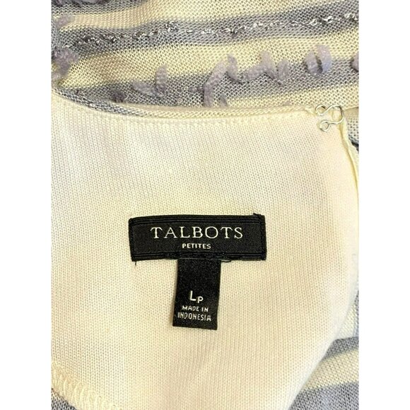 Talbots Womens Large Petite Shirt Thin Knit Sequins Sparkle Striped White Gray - Picture 5 of 7